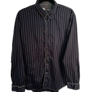 Equilibrio Men's Large Striped Button-Up Shirt‎ Blue Long Sleeve